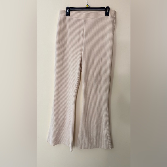 Aerie Flare Ribbed Velvet/Velour Lounge Pants, size L, Soft Oat - Picture 2 of 6